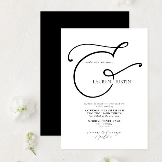 Invitación Moderna caligrafía Ampersand Black White Boda (Subido por el creador)