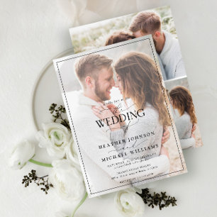 Invitación Moderna caligrafía blanca negra Faux Vellum 4 Foto