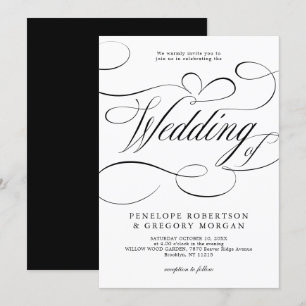 Invitación Moderna caligrafía boda blanco negro atemporal