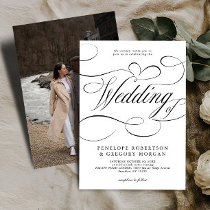 Invitación Moderna caligrafía boda blanco negro atemporal