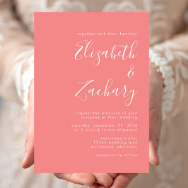 Invitación Moderna caligrafía Boda de coral Minimalista