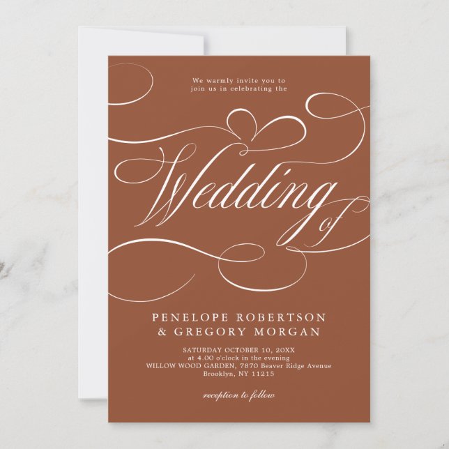 Invitación Moderna caligrafía Boda de terracota intemporal (Anverso)