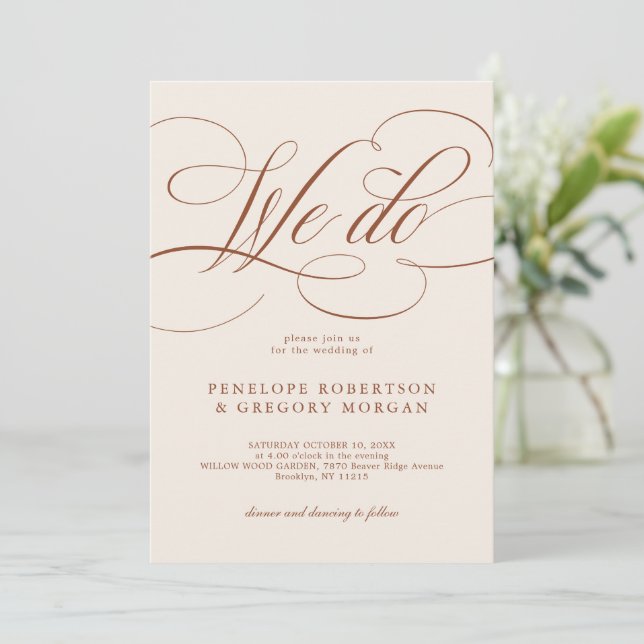 Invitación Moderna caligrafía Boda de terracota intemporal (Anverso de pie)