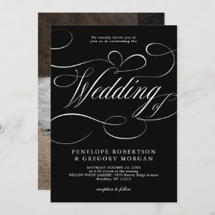 Invitación Moderna caligrafía boda negro plateado eterno