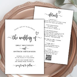 Invitación Moderna Caligrafía Cardíaca de Boho Boda de código