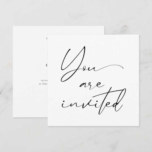 Invitación Moderna caligrafía de escritura mínima Boda negro (Anverso / Reverso)