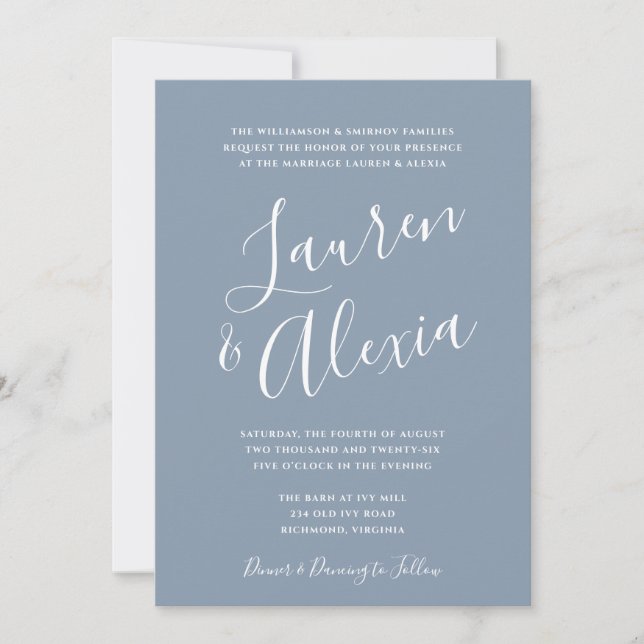 Invitación Moderna Caligrafía de Letra Simple Foto Boda  En (Anverso)