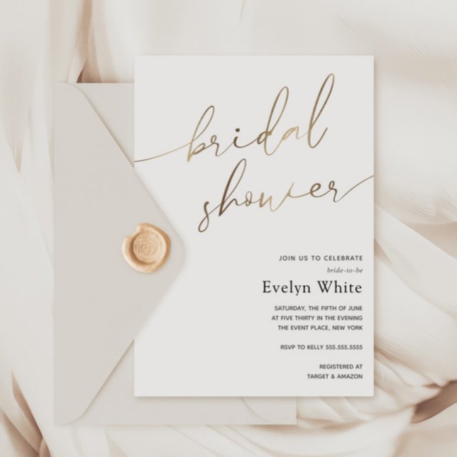 Invitación Moderna caligrafía de oro simple ducha de novia (Subido por el creador)