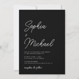 Invitación Moderna caligrafía dramática Boda blanco negro