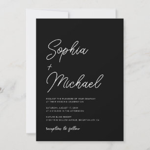 Invitación Moderna caligrafía dramática Boda blanco negro