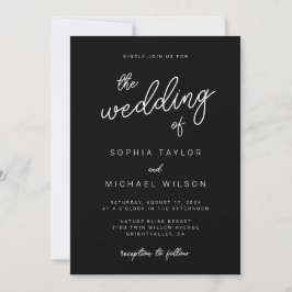 Invitación Moderna caligrafía dramática Boda blanco negro