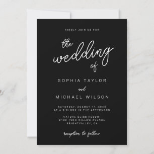 Invitación Moderna caligrafía dramática Boda blanco negro