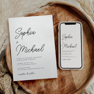 Invitación Moderna caligrafía dramática Boda blanco negro