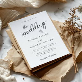 Invitación Moderna caligrafía dramática Boda blanco negro