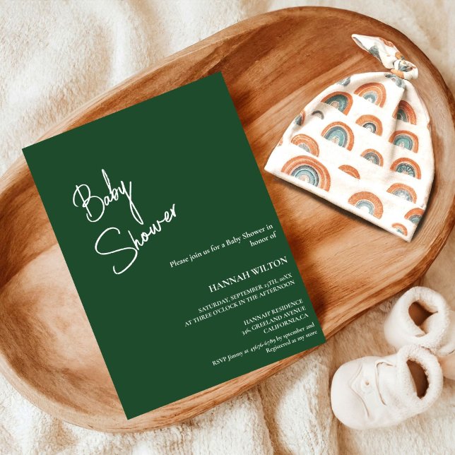 Invitación Moderna caligrafía Ducha de bebé verde esmeralda (Subido por el creador)