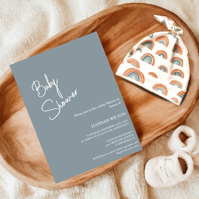 Invitación Moderna caligrafía Dusty Blue ducha bebé (Subido por el creador)