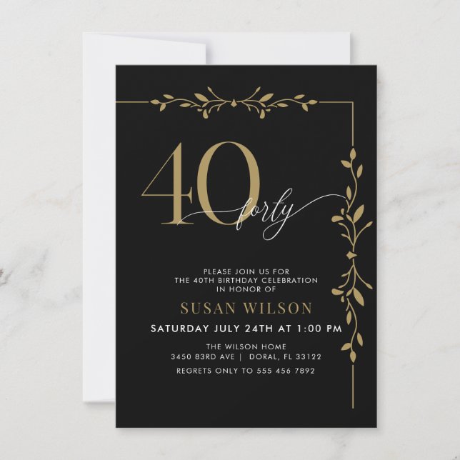 Invitación Moderna caligrafía elegante 40 cumpleaños (Anverso)