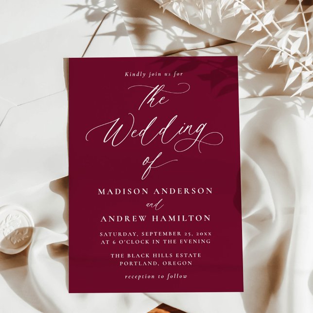 Invitación Moderna caligrafía elegante Boda de Borgoña (Subido por el creador)