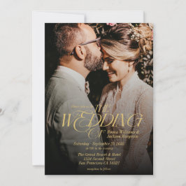 Invitación Moderna caligrafía elegante Boda de fotografía oro