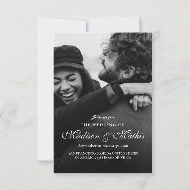 Invitación Moderna caligrafía elegante con Boda fotográfico (Anverso)