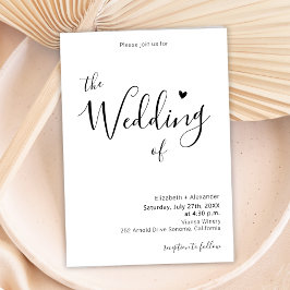 Invitación Moderna caligrafía elegante guión Boda del corazón