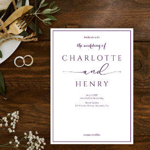 Invitación Moderna caligrafía elegante guión Boda púrpura