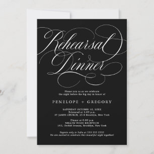 Invitación Moderna caligrafía eterna Black Rehearsal Dinner