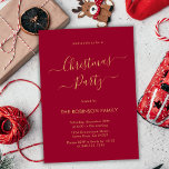 Invitación Moderna caligrafía Fiesta de Navidades de vacacion<br><div class="desc">Modern Calligraphy Minimalista Gold y Invitaciones del Partido Navidades Rojos es perfecto para un simple evento de Navidades. Presenta un elegante texto "Fiesta Navidad" en un hermoso tipo de letra giratoria con letras a mano en color rojo sobre fondo dorado. Fácil de personalizar con tu nombre y detalles del fiesta....</div>