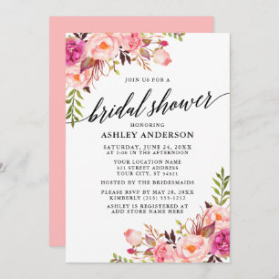 Invitación Moderna caligrafía Floral rosa Rubor ducha de novi