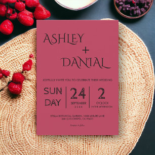 Invitación Moderna caligrafía magenta simple elegante matrimo