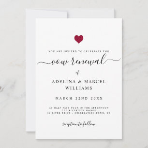 Invitación Moderna caligrafía mínima de corazón rojo vow reno