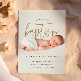 Invitación Moderna caligrafía mínima de oro para bebé baptism