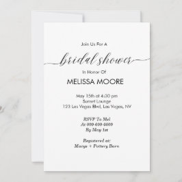 Invitación Moderna caligrafía Minimalista ducha de novia