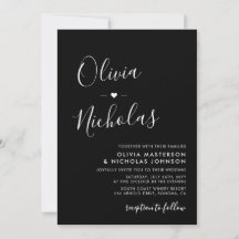 Moderna caligrafía Monograma Código QR Boda negro