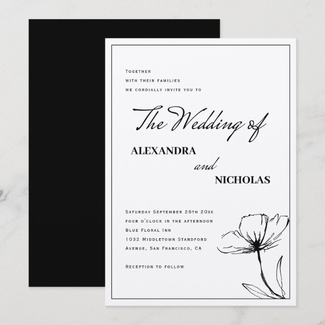 Invitación Moderna caligrafía negra Boda de los tonos de la t (Anverso / Reverso)