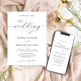 Invitación Moderna caligrafía romántica Boda blanco y negro