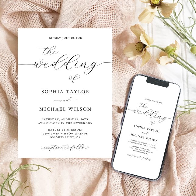 Invitación Moderna caligrafía romántica Boda blanco y negro (Subido por el creador)