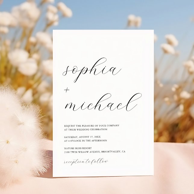 Invitación Moderna caligrafía romántica Boda blanco y negro (Subido por el creador)