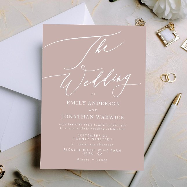 Invitación Moderna caligrafía rosada simple Boda (Subido por el creador)