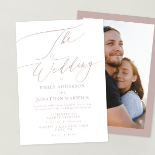 Invitación Moderna caligrafía rosada simple Boda fotográfico