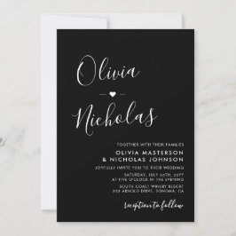 Invitación Moderna caligrafía Script Monograma Boda negro