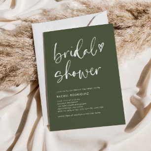 Invitación Moderna caligrafía verde oliva ducha de novia
