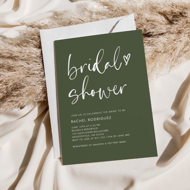 Invitación Moderna caligrafía verde oliva ducha de novia (Subido por el creador)