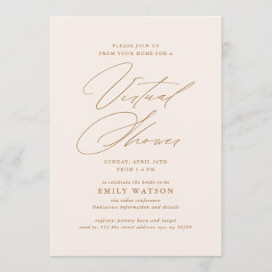 Invitación Moderna caligrafía - Virtual Bridal Shower Gold
