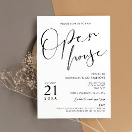 Invitación Moderna Casa Abierta de Negocios con Guión Blanco 