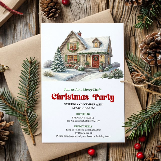 Invitación moderna casa de Navidad rojo verde mini (Modern christmas house invite red green minimal

)