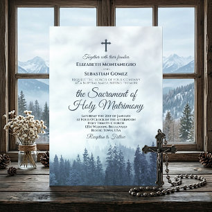 Invitación moderna católica para boda en bosque de