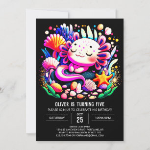Invitación Moderna celebración de cumpleaños digital Axolotl
