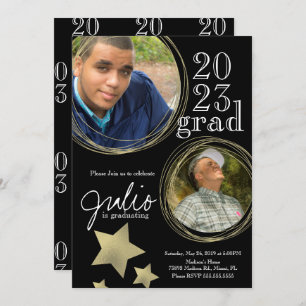 Invitación Moderna celebración de graduación Foto de oro negr