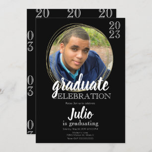 Invitación Moderna celebración de graduación Oro Negro